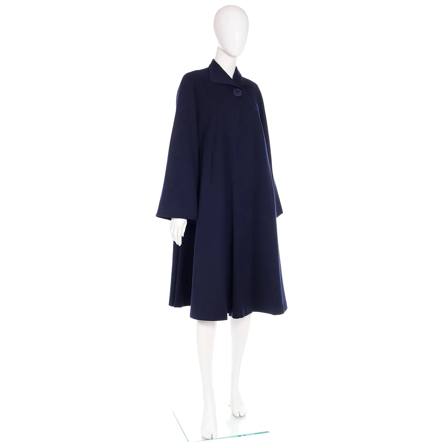 1950s Schunemans St. Paul Navy Blue Swing Coat With Bell Sleeves