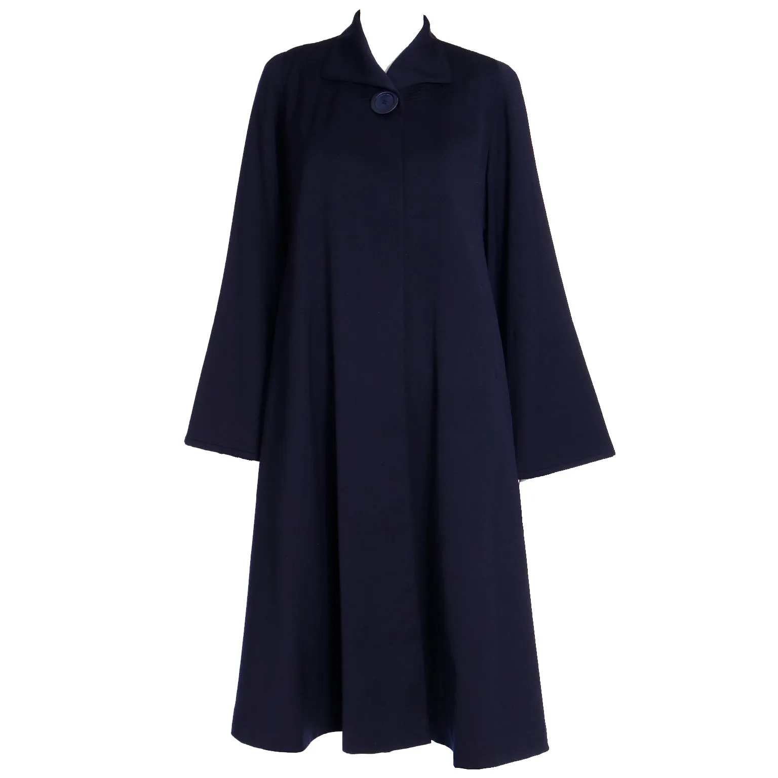 1950s Schunemans St. Paul Navy Blue Swing Coat With Bell Sleeves