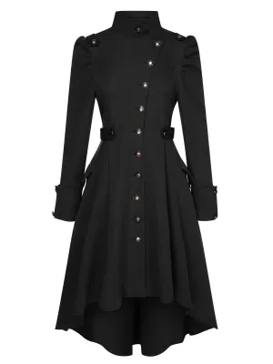 1950s Solid Stand Collar Button Coat