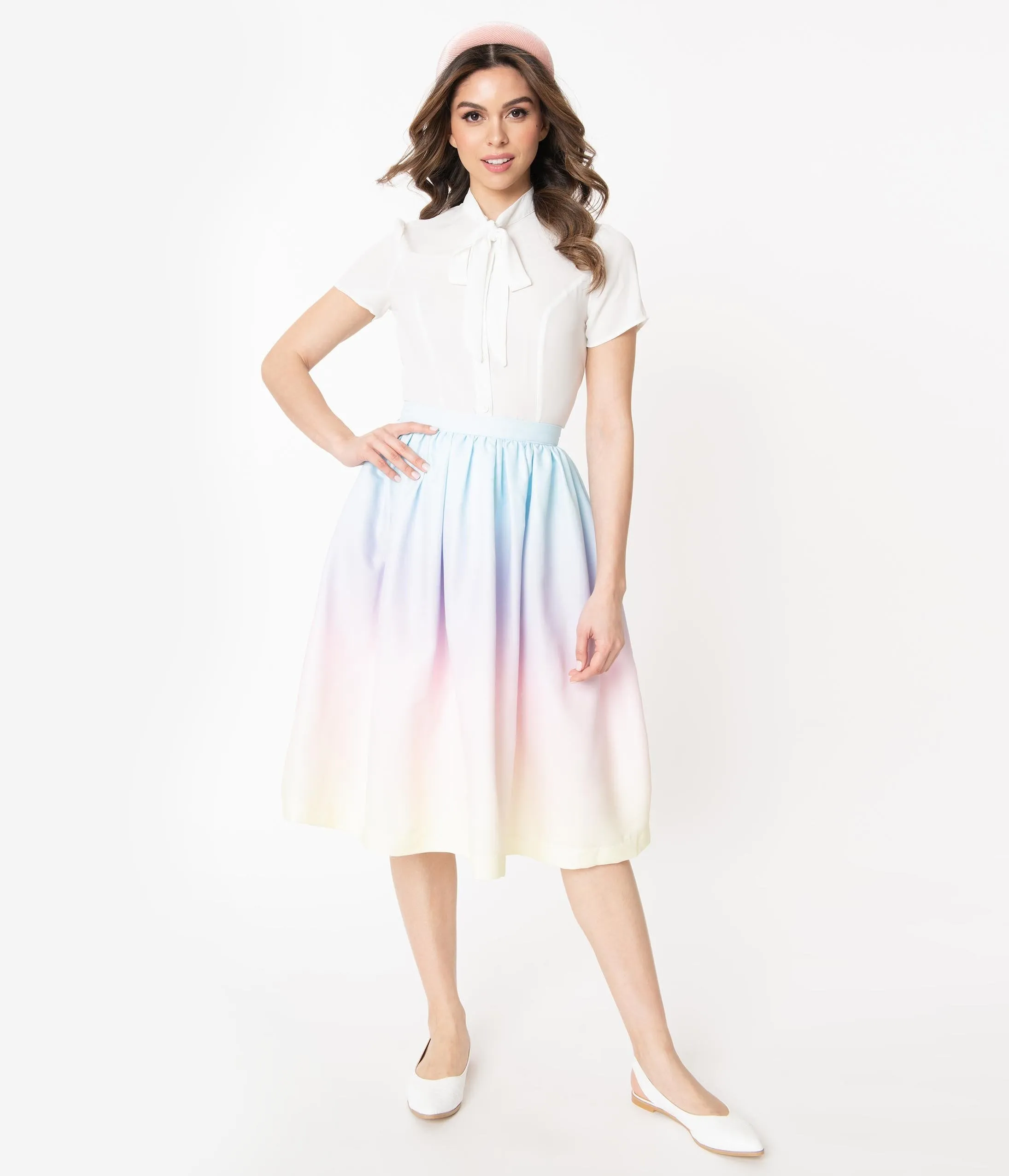 1950s Style Pastel Rainbow Ombre Swing Skirt