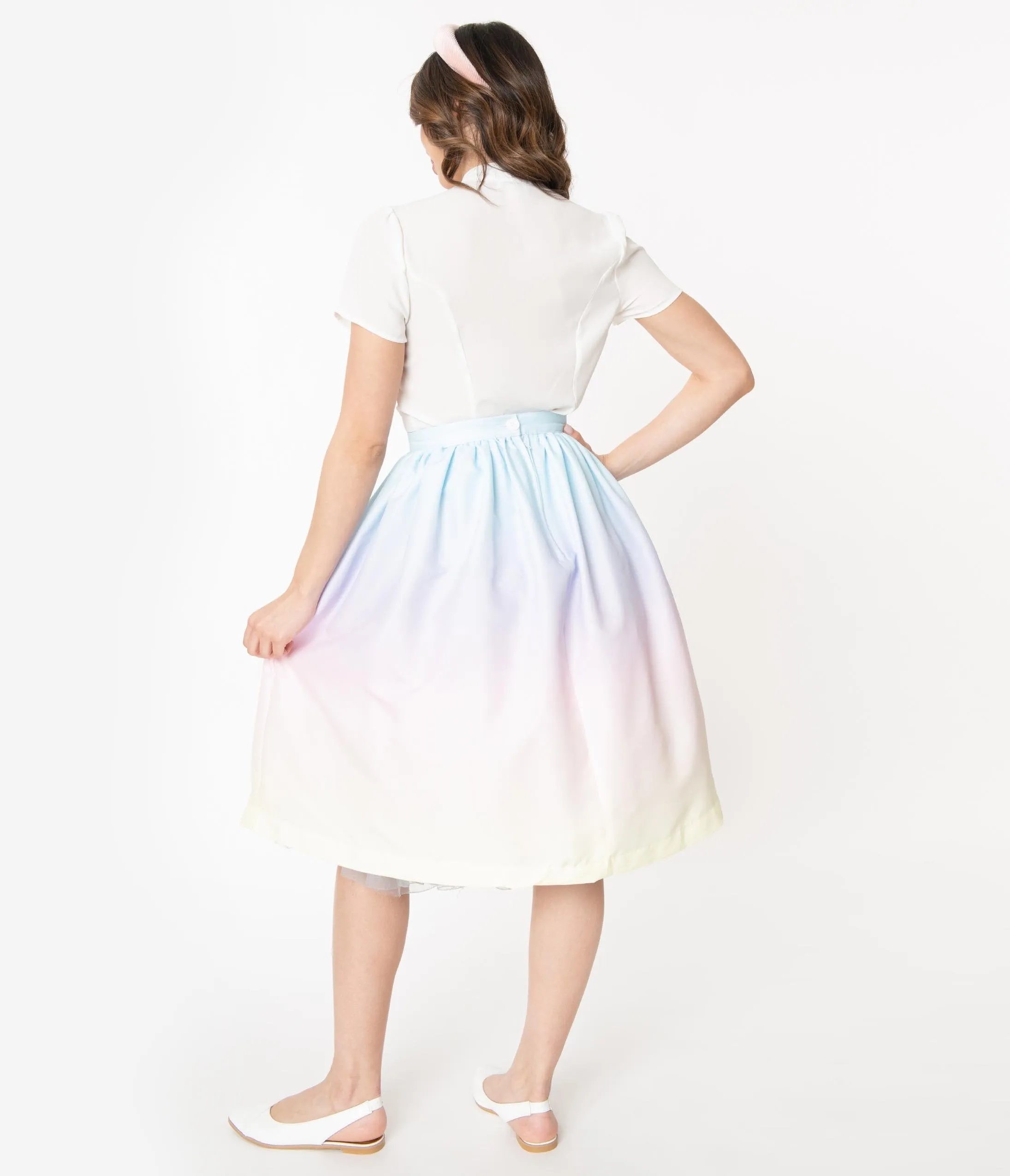 1950s Style Pastel Rainbow Ombre Swing Skirt