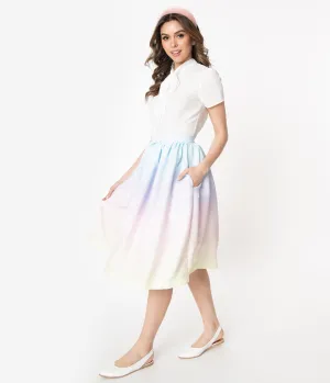 1950s Style Pastel Rainbow Ombre Swing Skirt