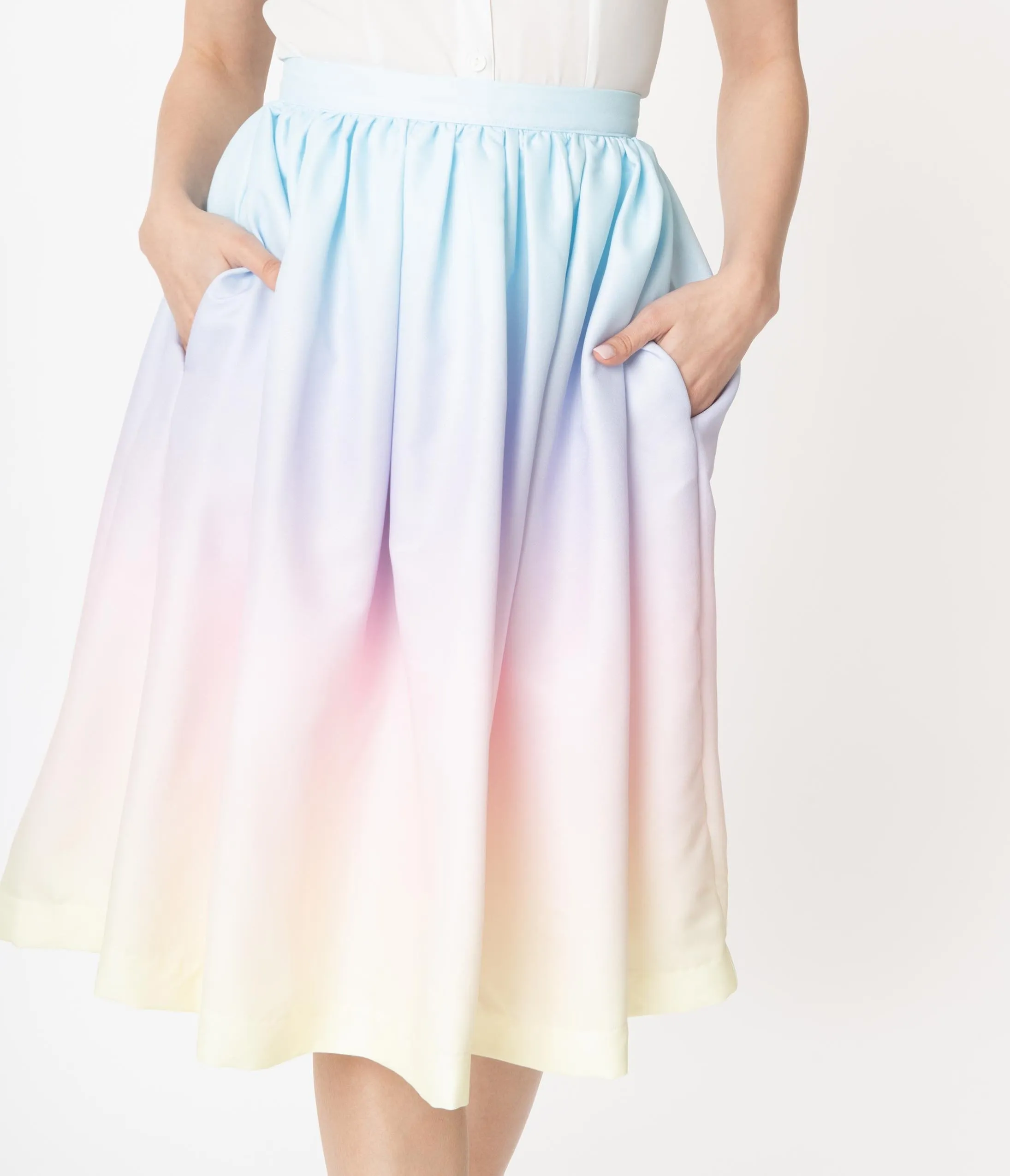 1950s Style Pastel Rainbow Ombre Swing Skirt