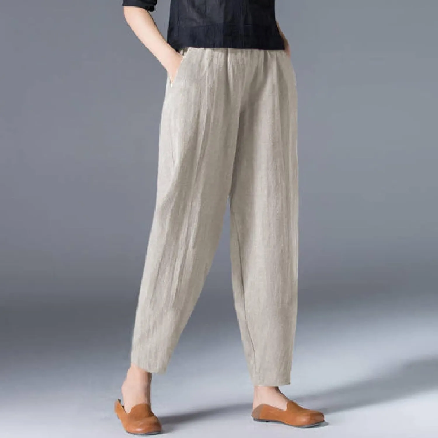 2024 Summer Pants for Women Cotton Linen Breathable Lightweight Yoga Pants Elastic Waist Beach Trousers Trendy Harem Pant