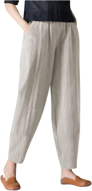 2024 Summer Pants for Women Cotton Linen Breathable Lightweight Yoga Pants Elastic Waist Beach Trousers Trendy Harem Pant