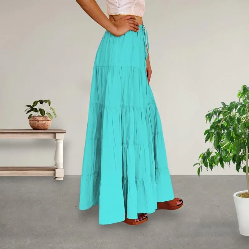 ANANYA FASHION & CRAFTS HUB Flared Maxi Skirts for Women Long Cotton Cambric Solid Plain Elastic Waist Lehenga