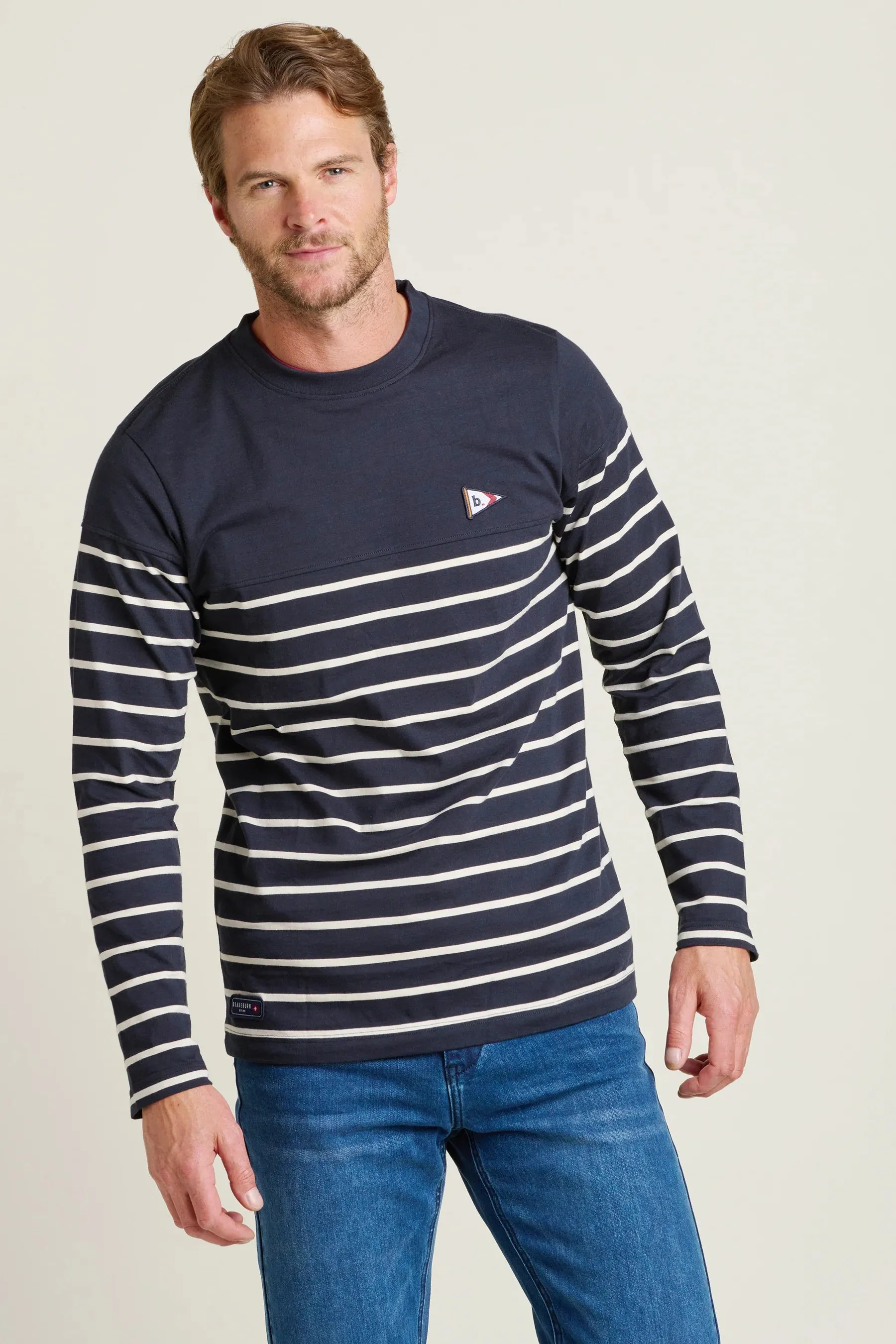 Brakeburn M Navy Long Sleeve Stripe T-Shirt