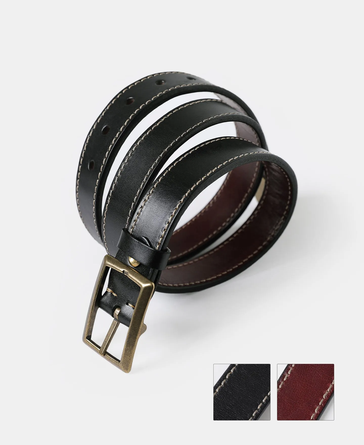 Brass-Tipped Reversible Leather Belt - Black / Reddish Brown