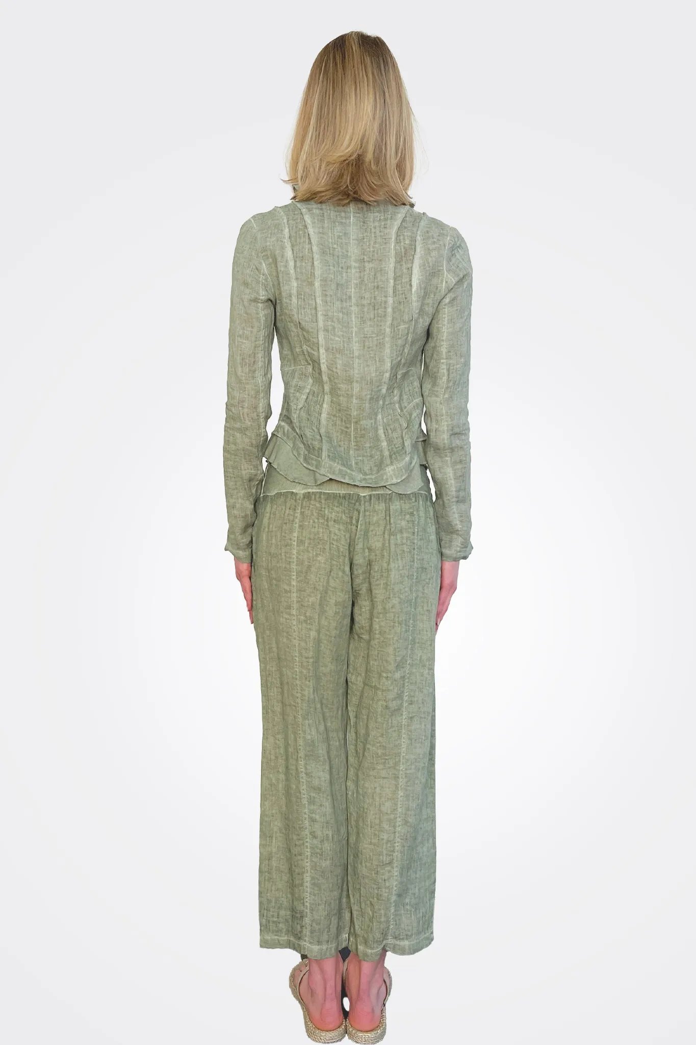 Capri Linen Crop Pant - Cactus