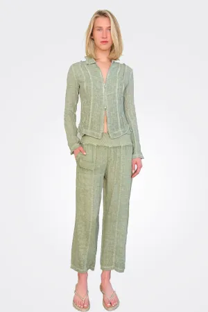 Capri Linen Crop Pant - Cactus