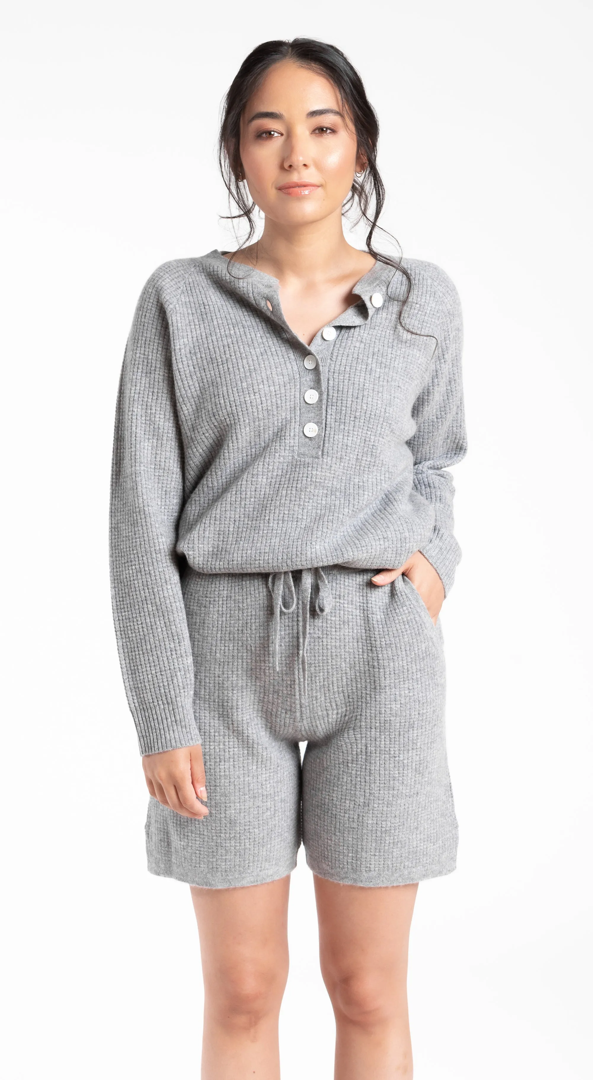 Cashmere Button-up Waffle Henley top