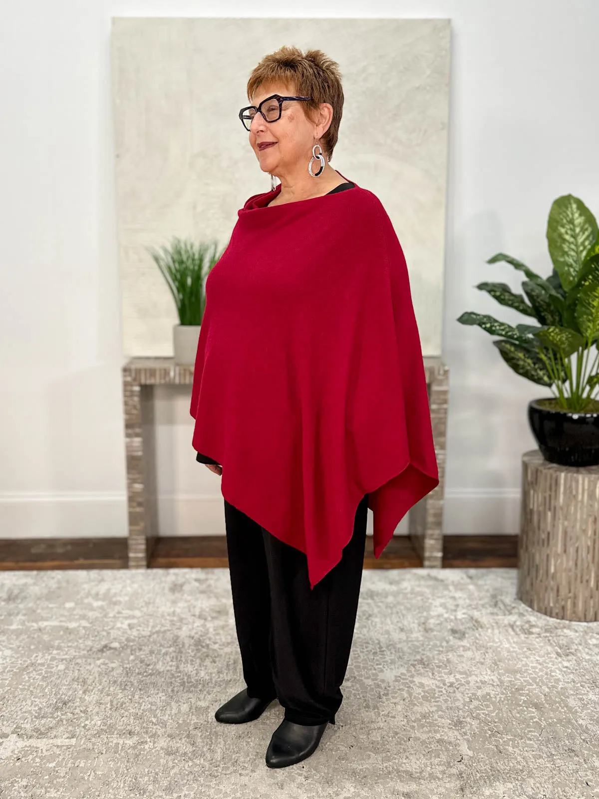 Cashmere Poncho Topper, Cherry