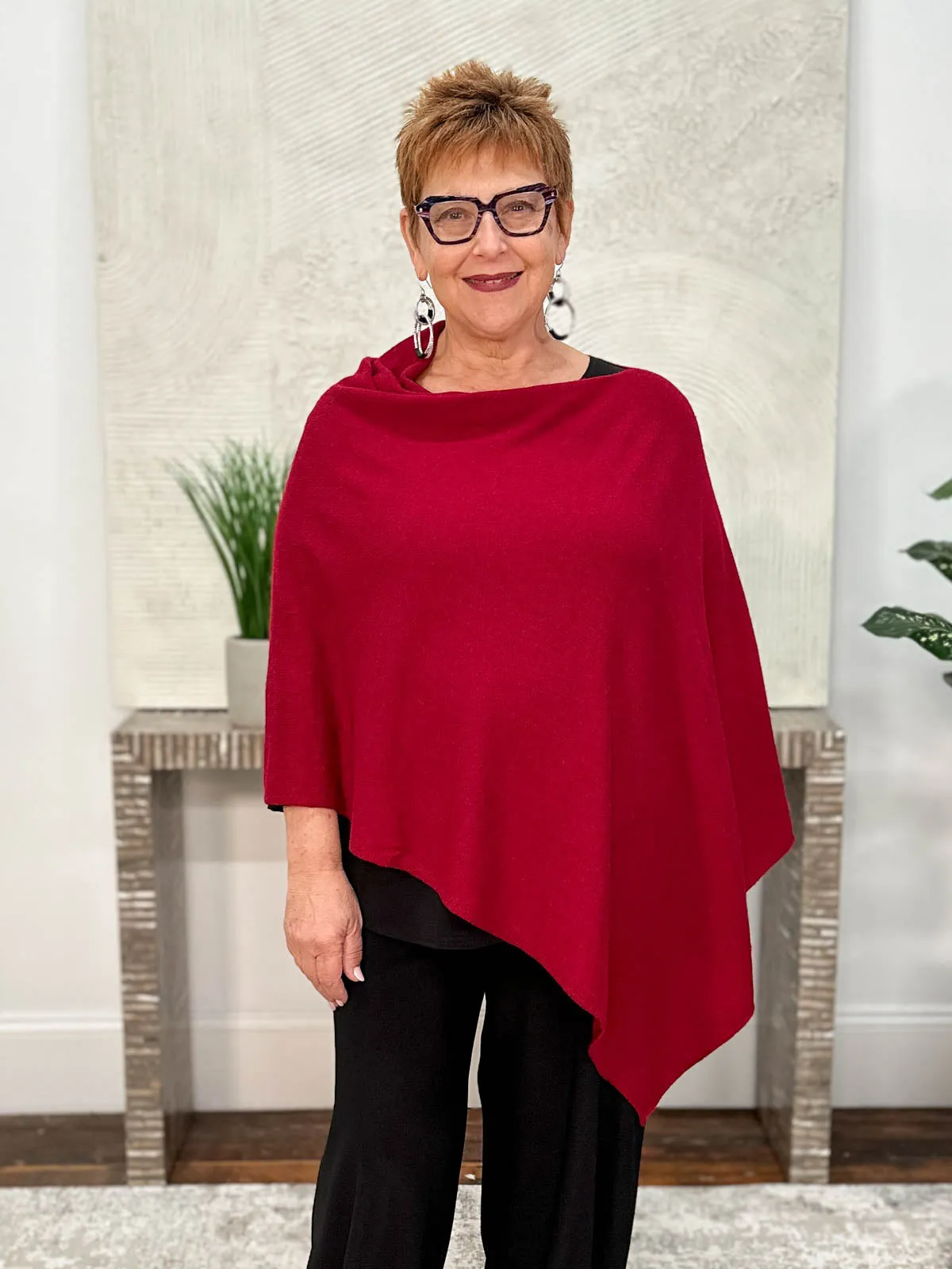 Cashmere Poncho Topper, Cherry