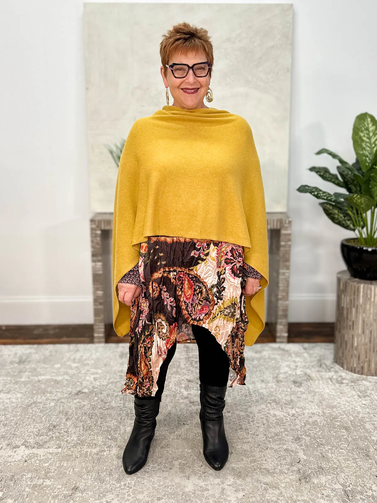 Cashmere Poncho Topper, Lotta Yellow