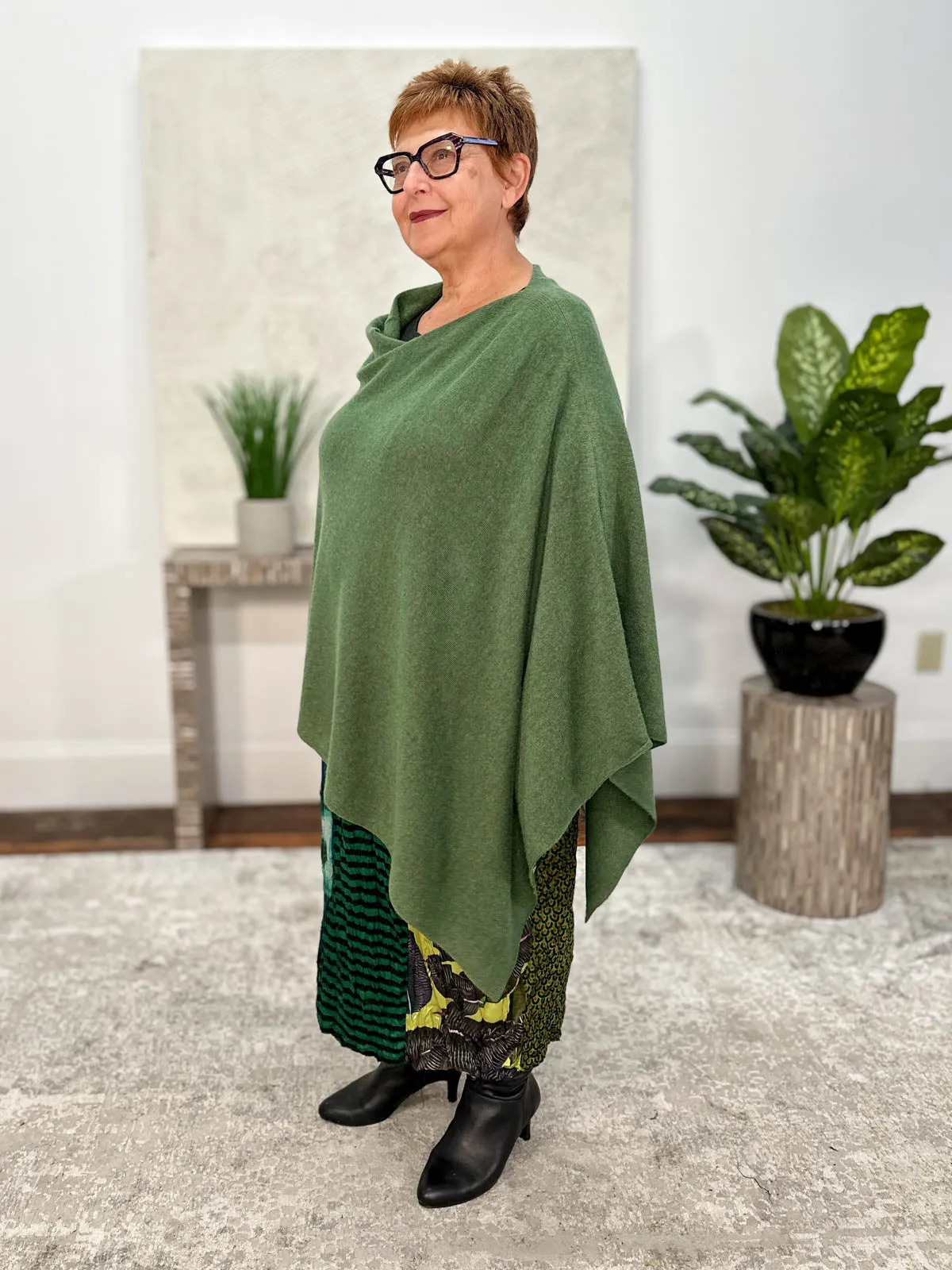 Cashmere Poncho Topper, Seaweed