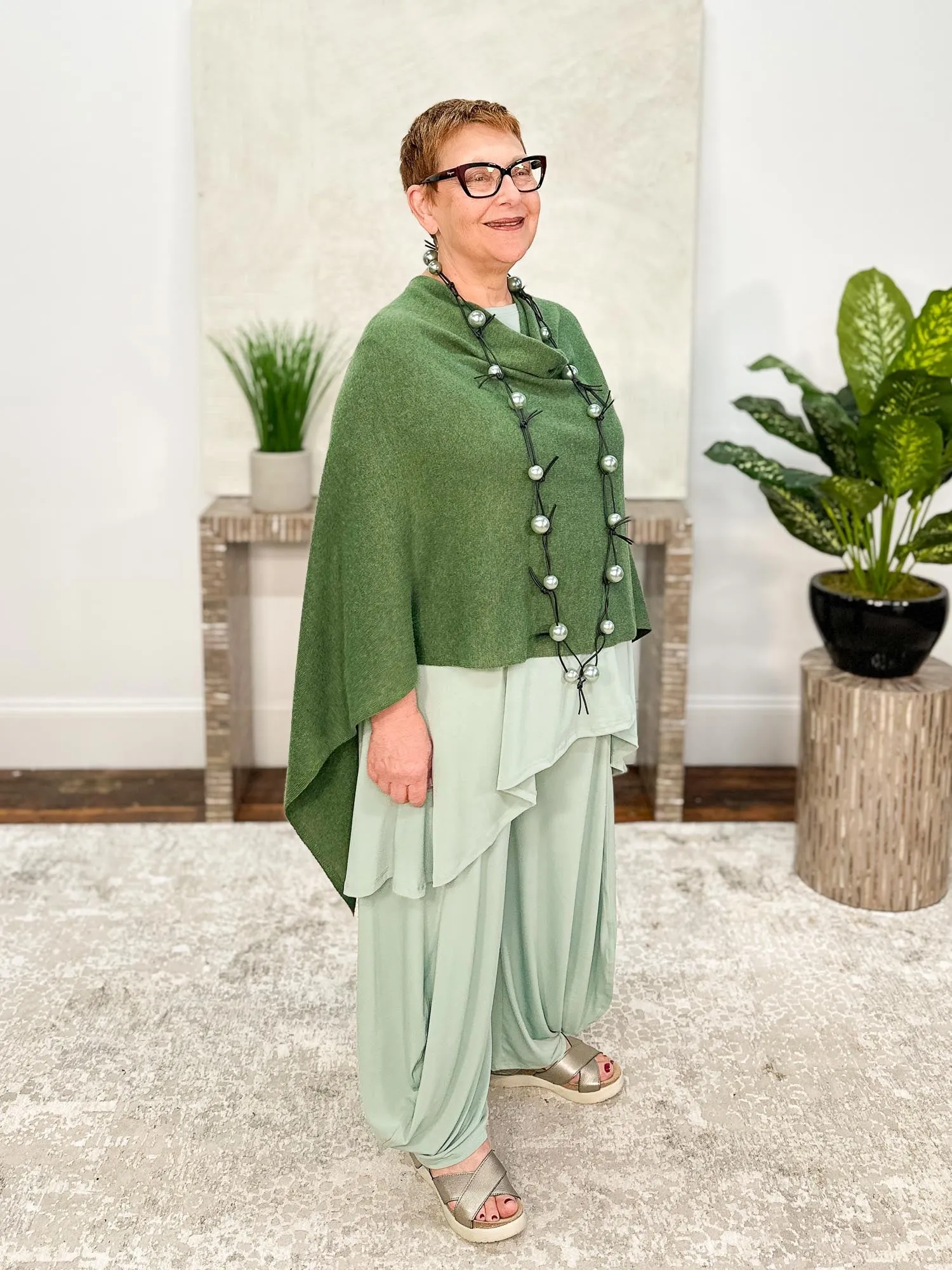 Cashmere Poncho Topper, Seaweed