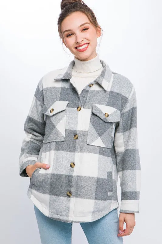 Cece Plaid Button Down Jacket