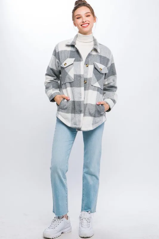 Cece Plaid Button Down Jacket
