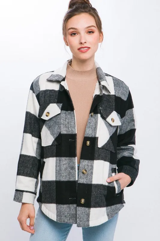 Cece Plaid Button Down Jacket