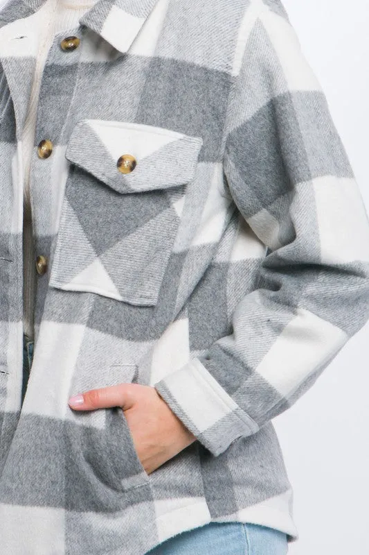 Cece Plaid Button Down Jacket