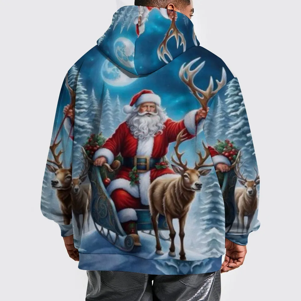 Christmas Santa Claus Winter Snow Graphic Pullover With Kangaroo Pocket Hoodies