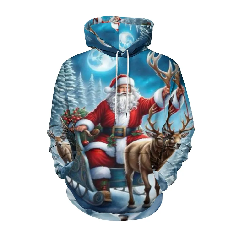 Christmas Santa Claus Winter Snow Graphic Pullover With Kangaroo Pocket Hoodies