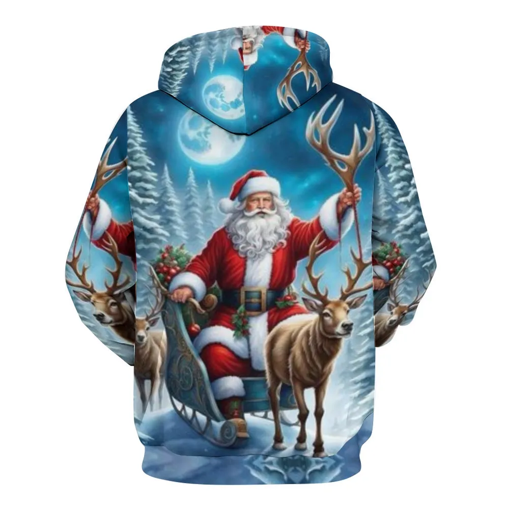Christmas Santa Claus Winter Snow Graphic Pullover With Kangaroo Pocket Hoodies
