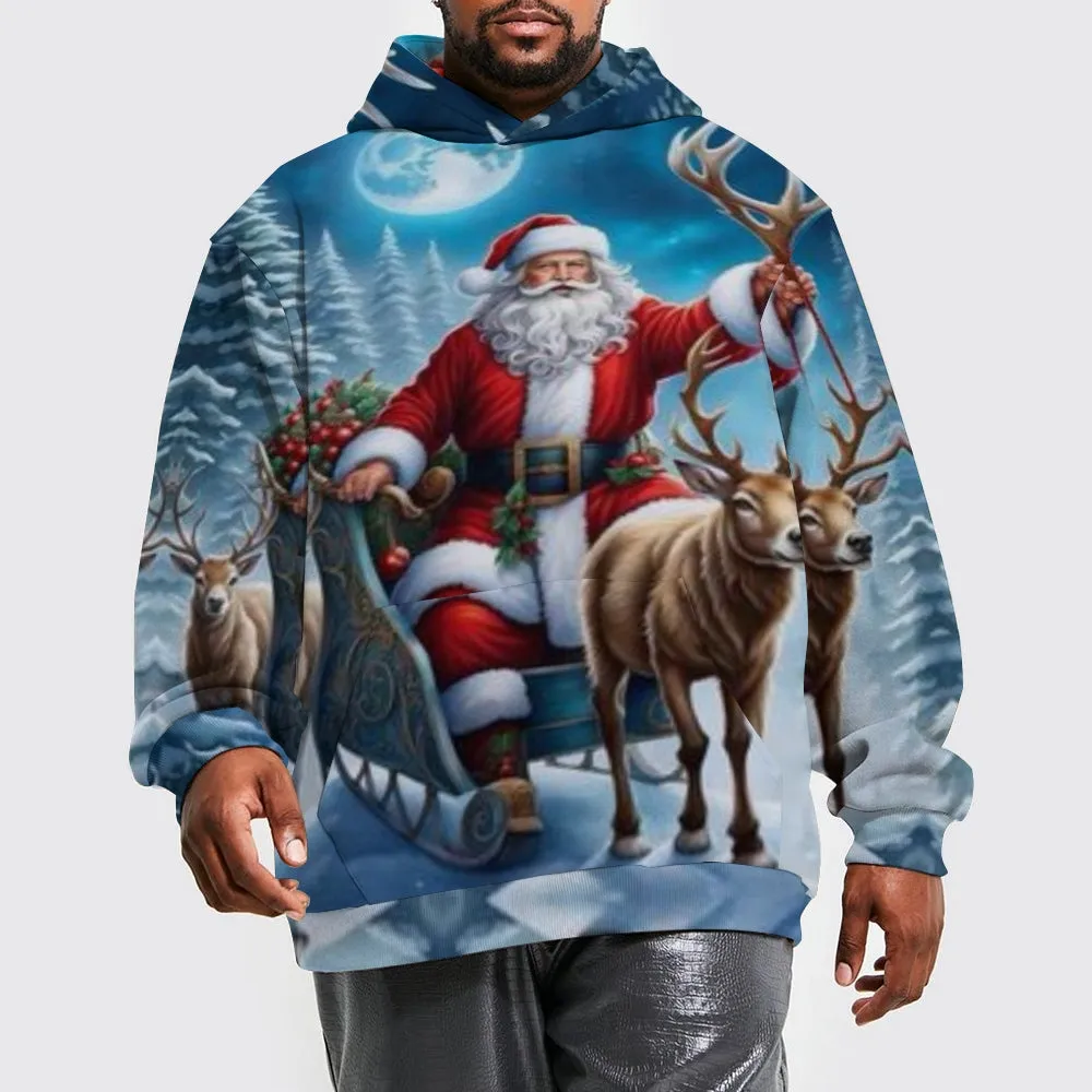 Christmas Santa Claus Winter Snow Graphic Pullover With Kangaroo Pocket Hoodies