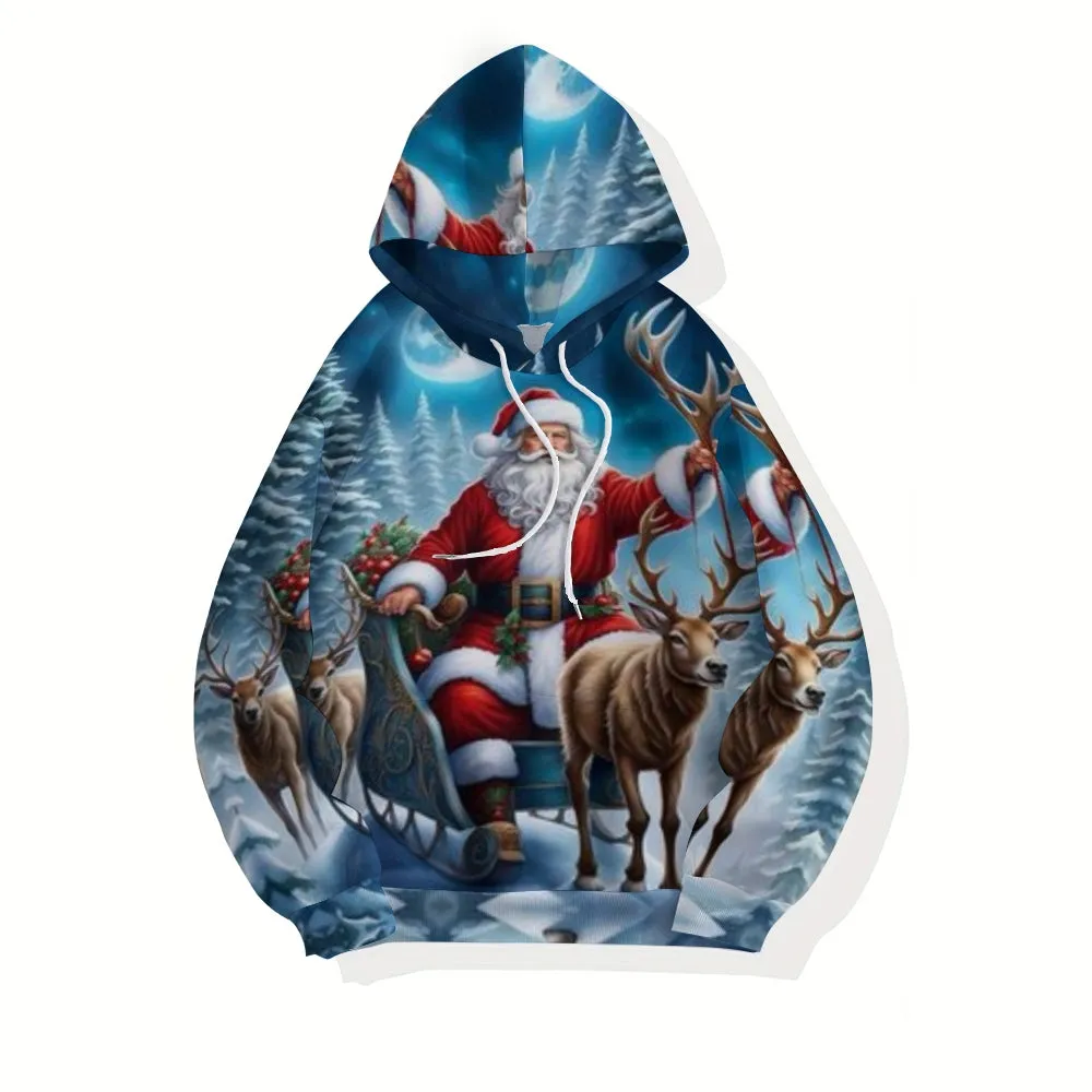 Christmas Santa Claus Winter Snow Graphic Pullover With Kangaroo Pocket Hoodies