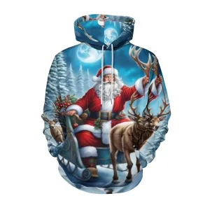 Christmas Santa Claus Winter Snow Graphic Pullover With Kangaroo Pocket Hoodies