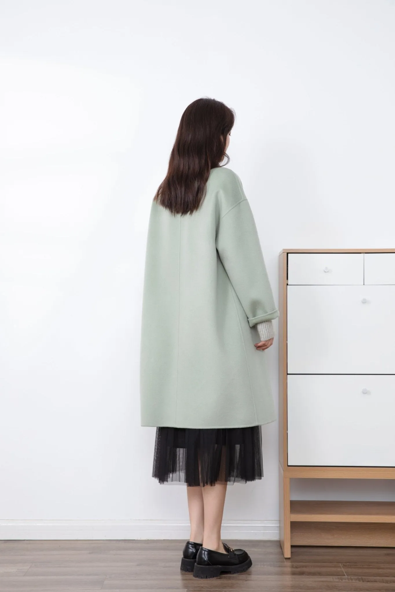 Citron Green Double Woolen Long Overcoats