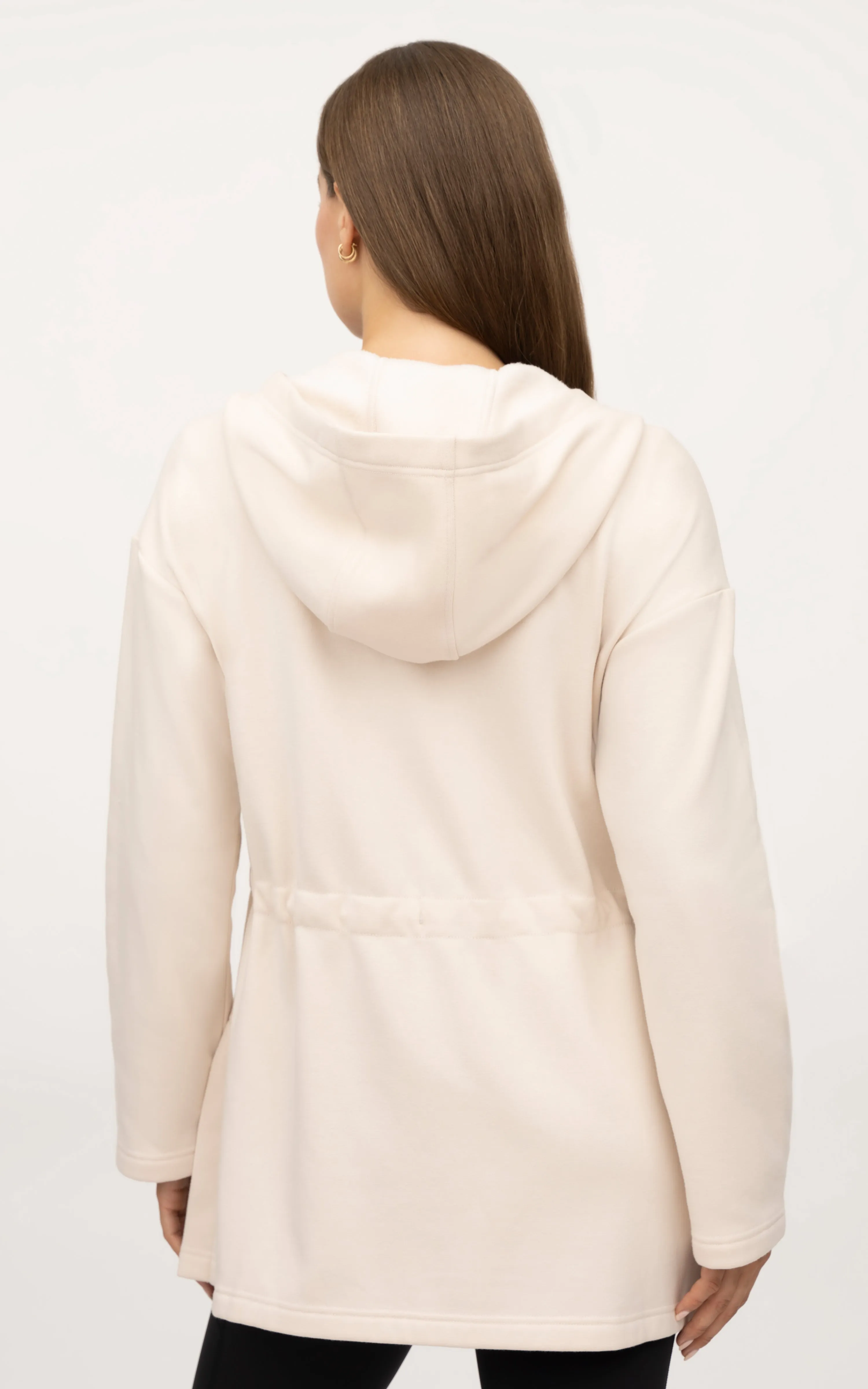 Cloud Plush Holmby Hills Oversized Long Line Zip Hooded Cinch Waist Jacket