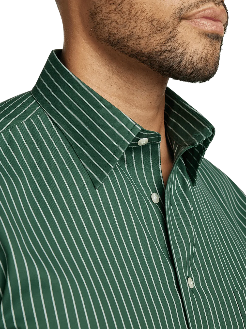 Comfort Stretch Non-Iron Stripe Dress Shirt - Green
