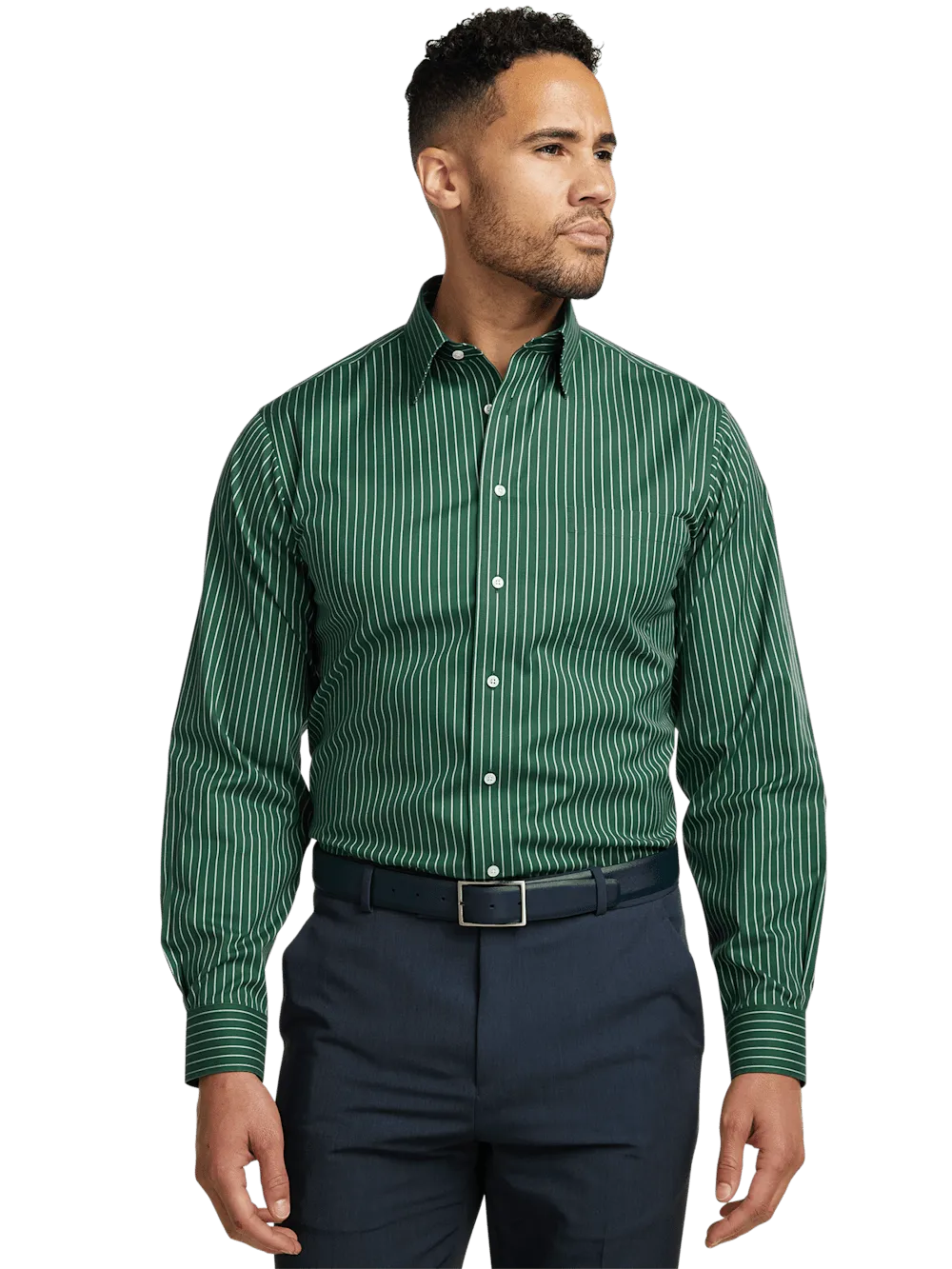 Comfort Stretch Non-Iron Stripe Dress Shirt - Green