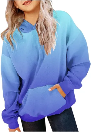 Cute Hoodies for Teen Gril Trendy Gradient Oversized Hooded Sweatshirts Long Sleeve Gril Pullover Tops 2-13 Years