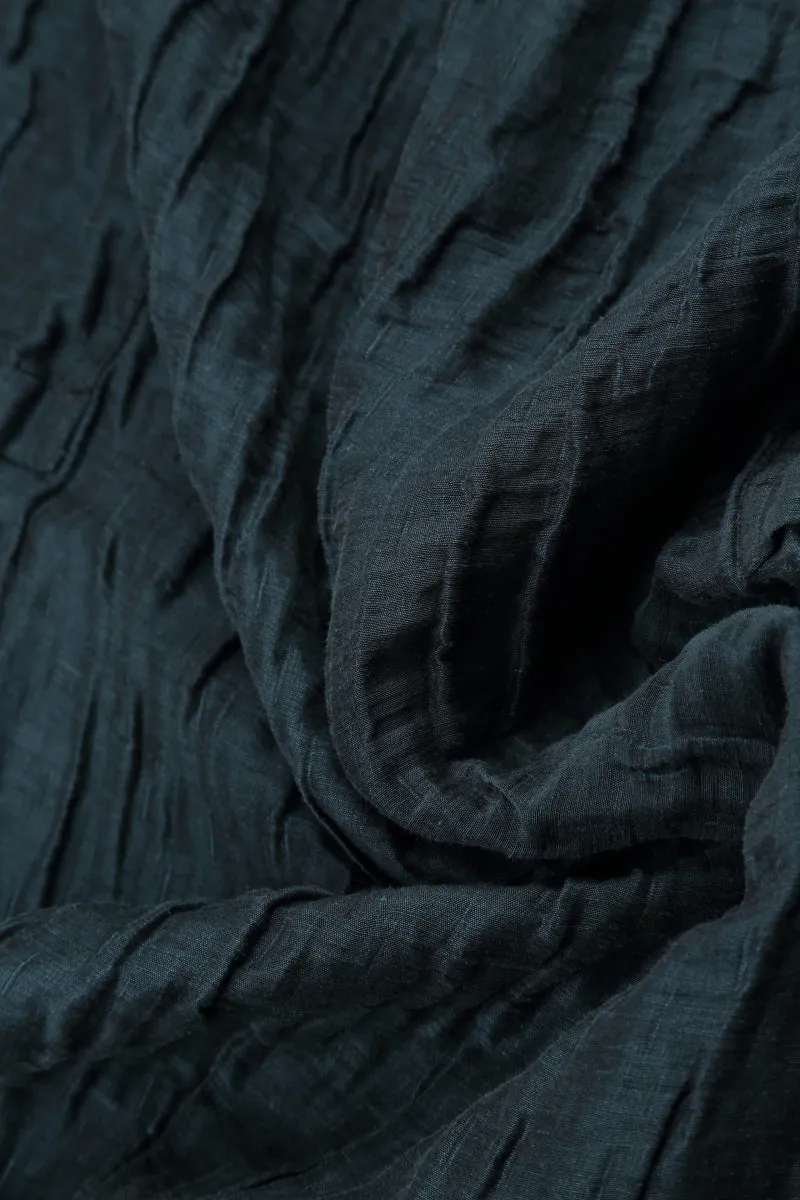 Dropped Edge Crinkled Midnight Blue Silk Linen Jacket