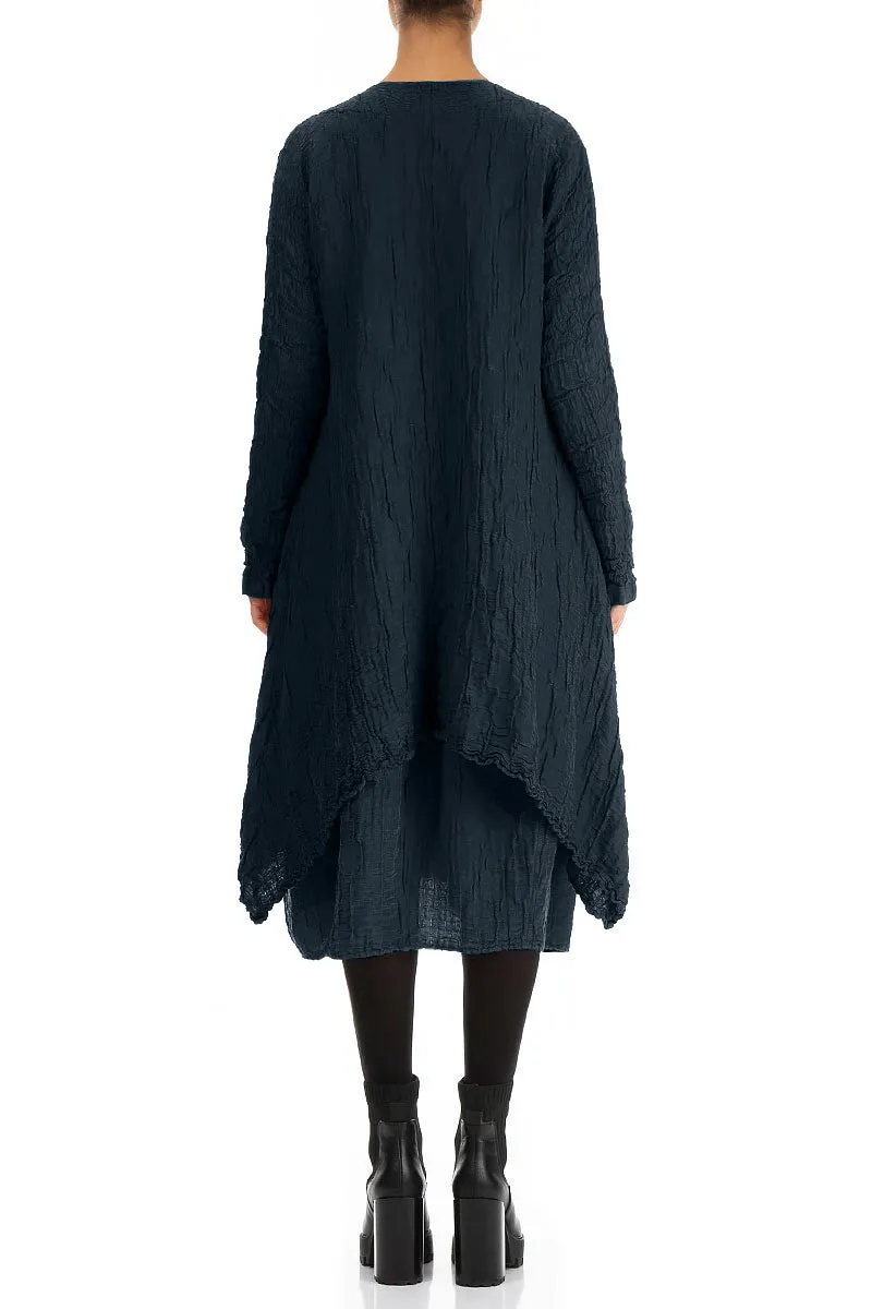 Dropped Edge Crinkled Midnight Blue Silk Linen Jacket