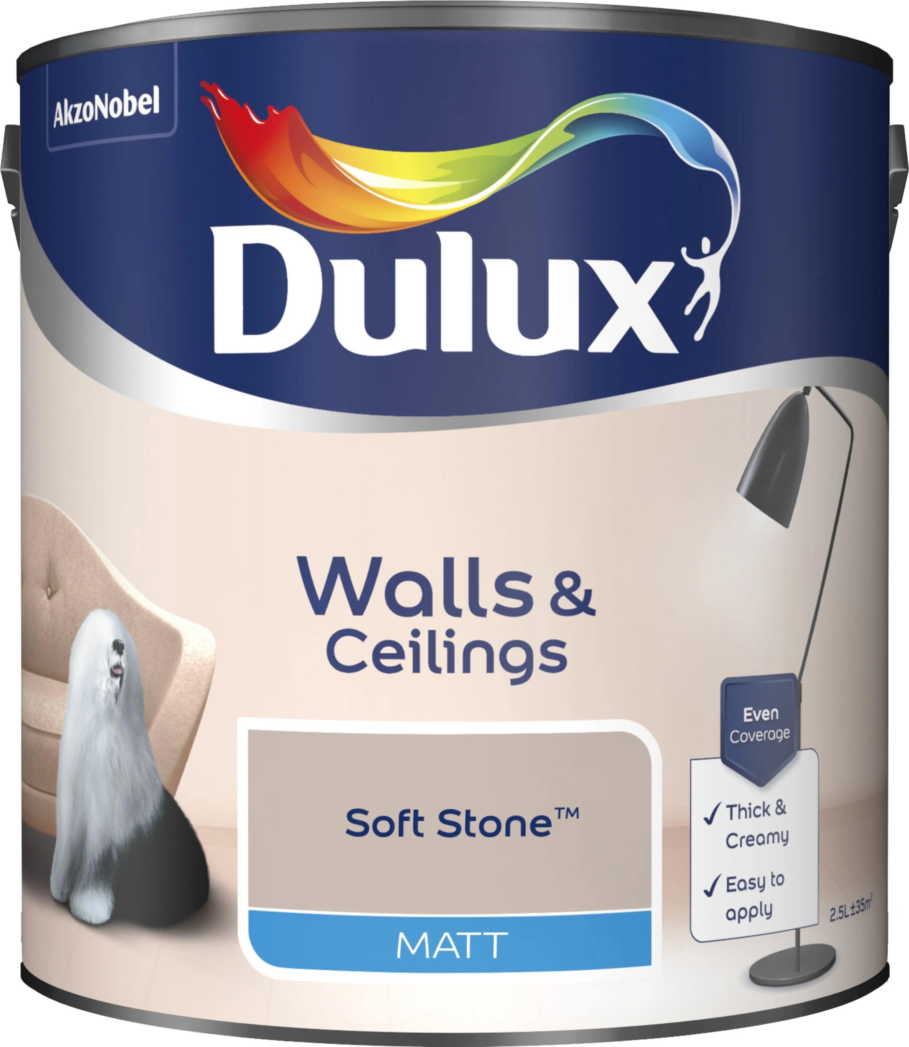 Dulux Matt Emulsion Paint For Walls And Ceilings - Soft Stone 2.5L