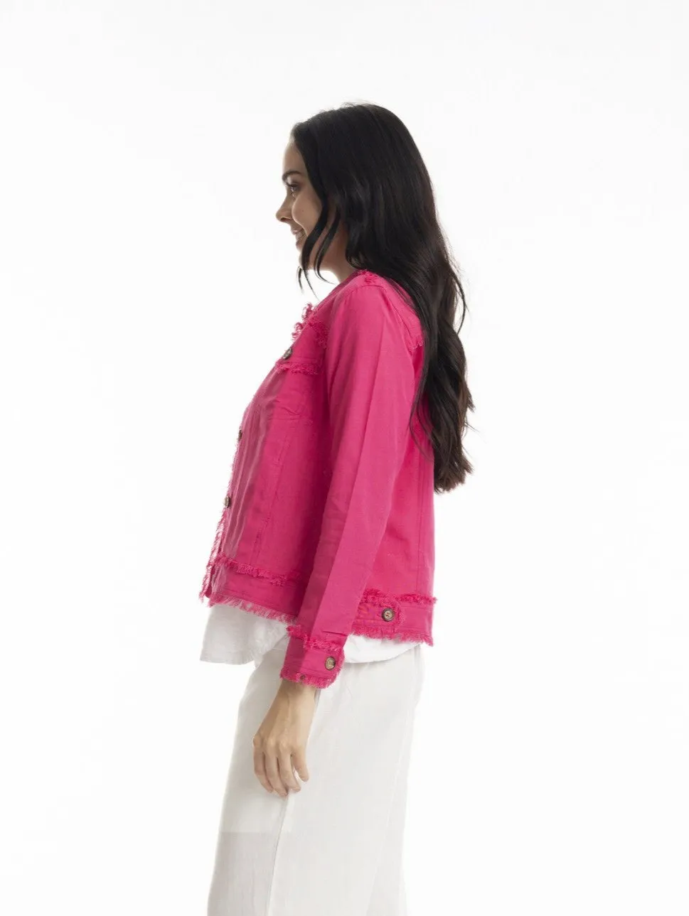 Essentials Linen Blend Jacket in Hot Pink