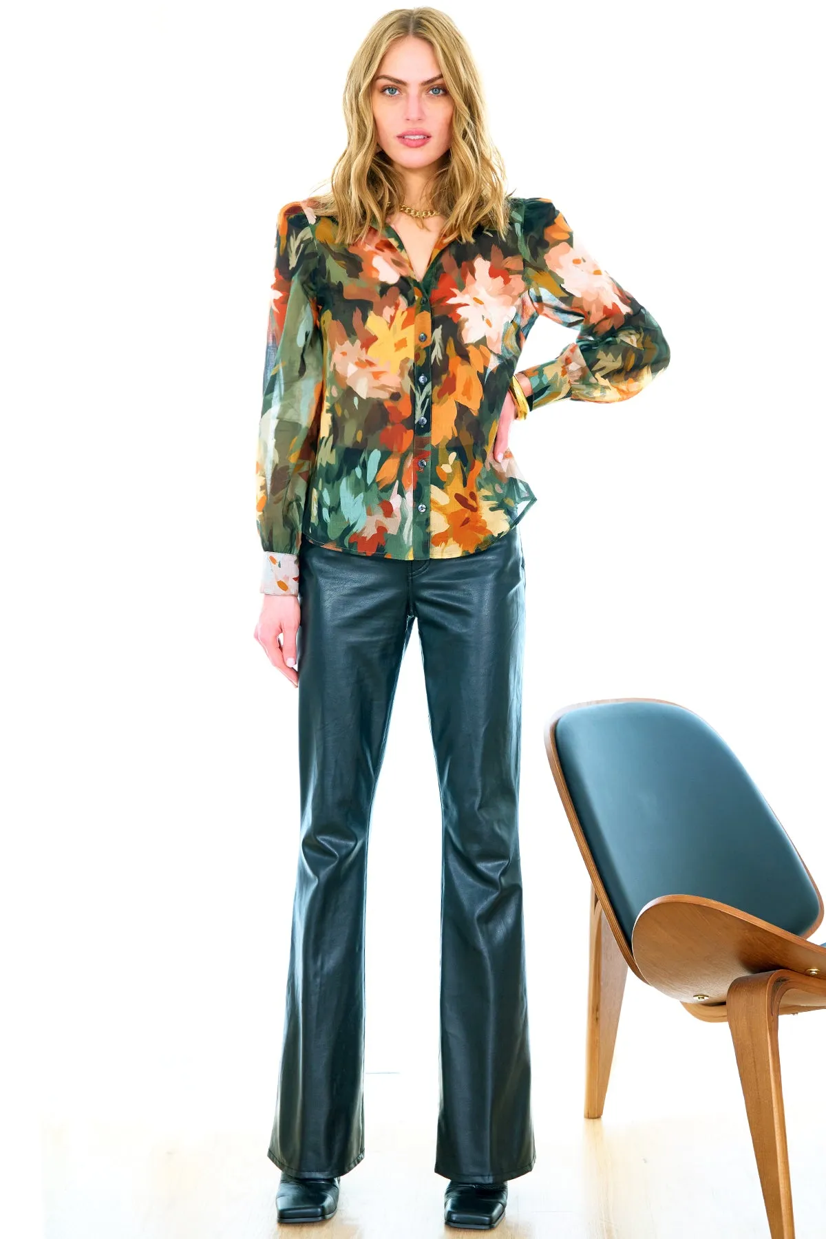 Finley Shirts Colette Autumn Floral Blouse 3592074A | Olive/Multi