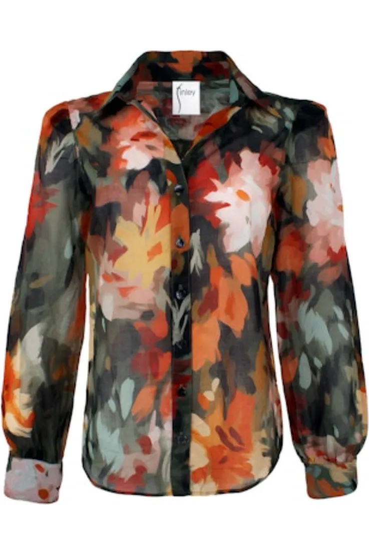 Finley Shirts Colette Autumn Floral Blouse 3592074A | Olive/Multi