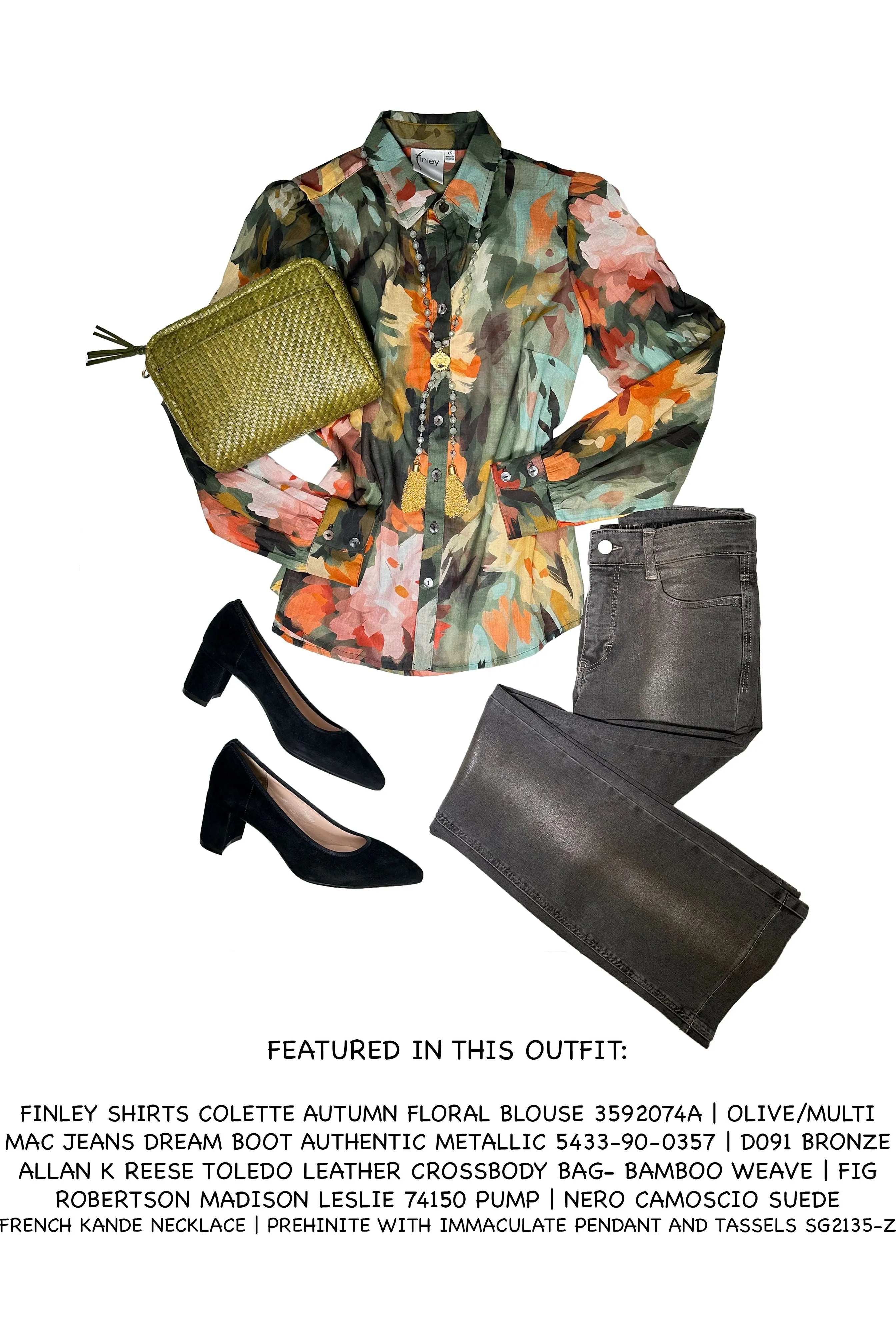 Finley Shirts Colette Autumn Floral Blouse 3592074A | Olive/Multi