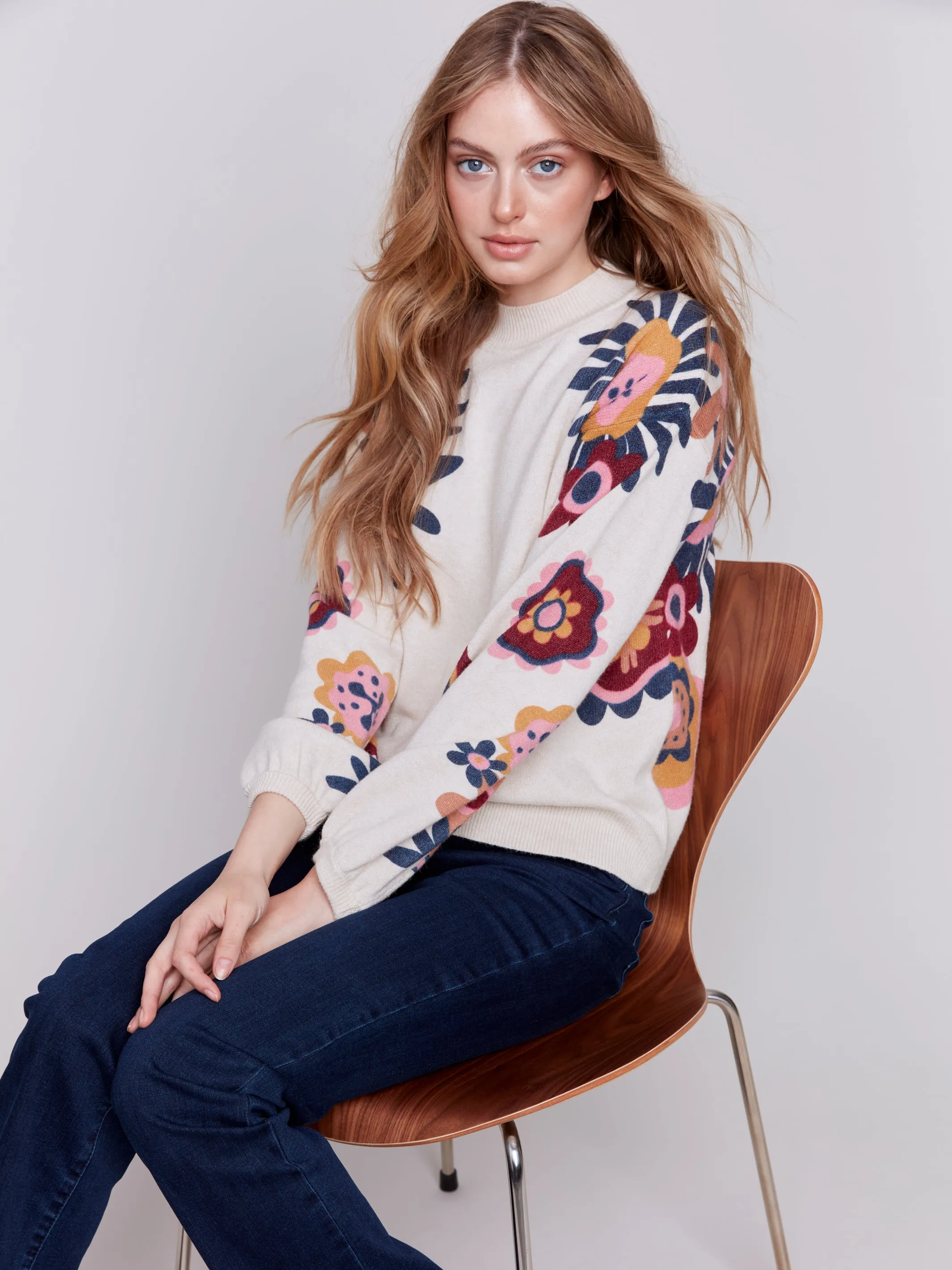 Floral Print Mock Neck Sweater