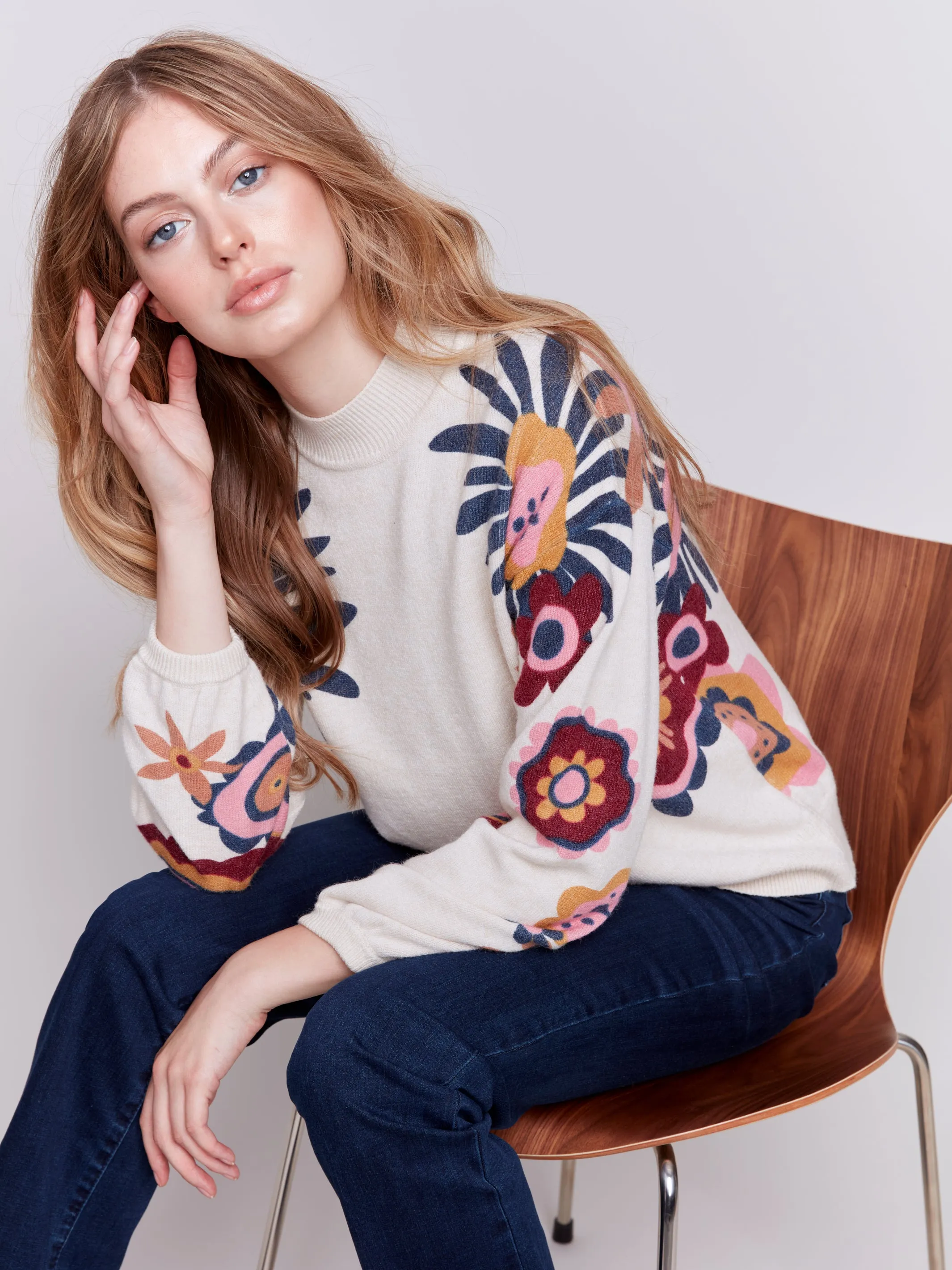 Floral Print Mock Neck Sweater