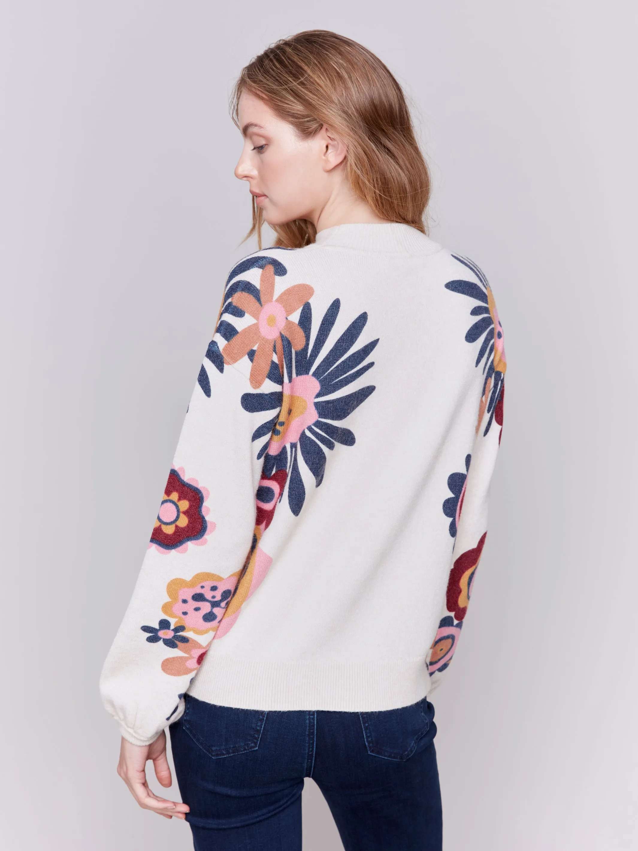 Floral Print Mock Neck Sweater
