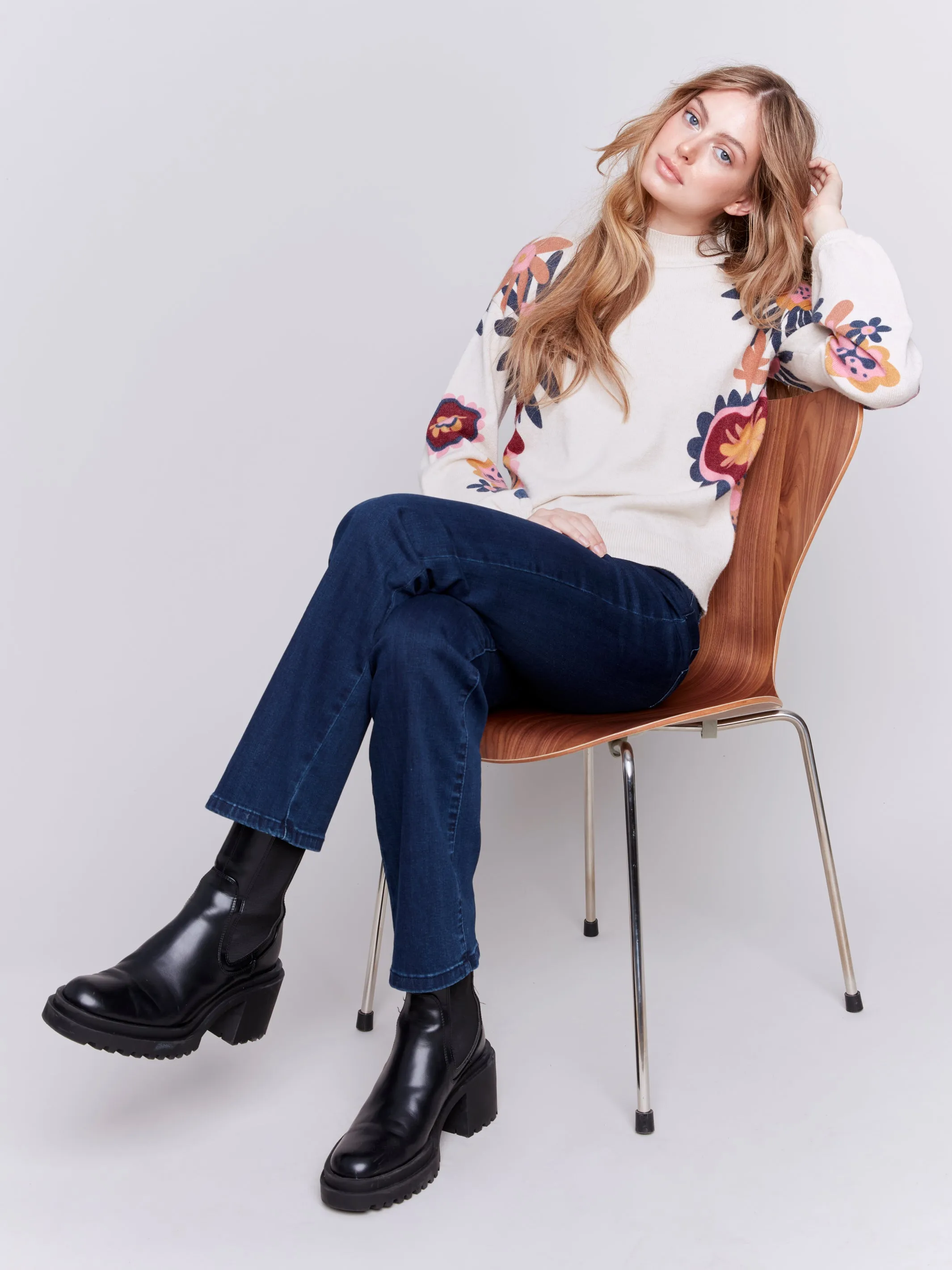 Floral Print Mock Neck Sweater