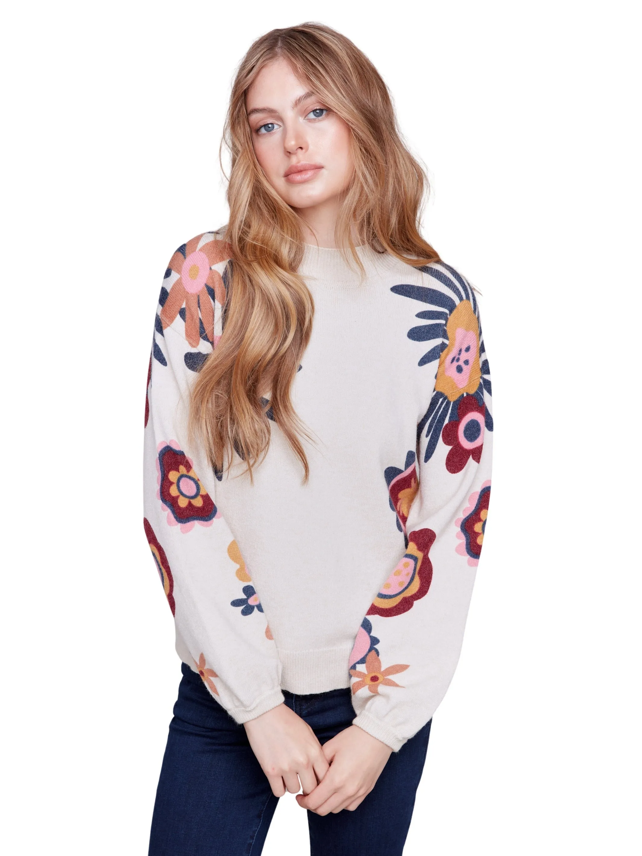 Floral Print Mock Neck Sweater