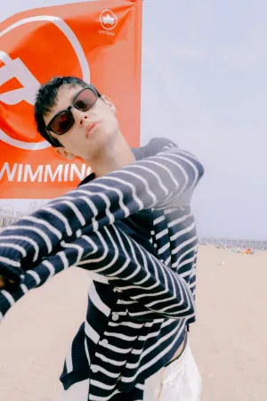 GEORGE COLLAR STRIPED SWEATER - NAVY