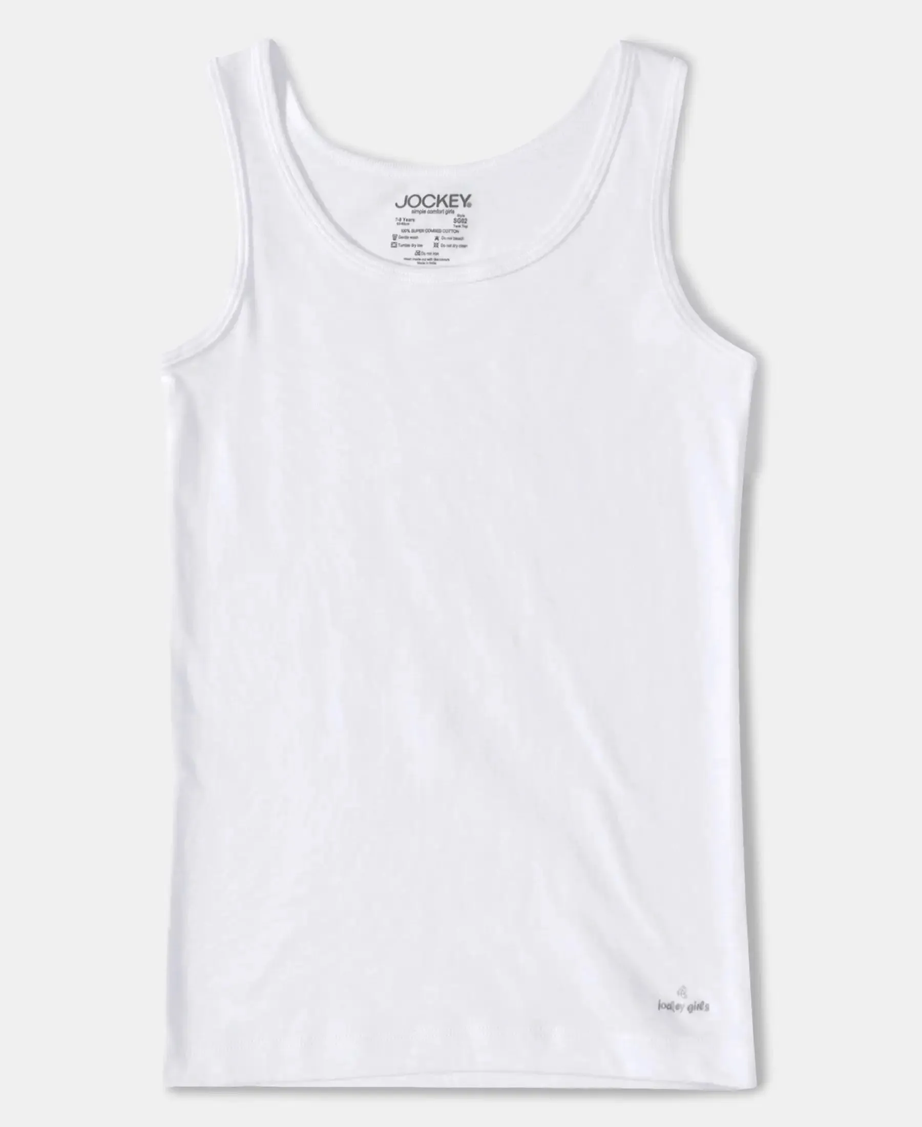 Girl's Super Combed Cotton Rib Solid Inner Tank Top - White