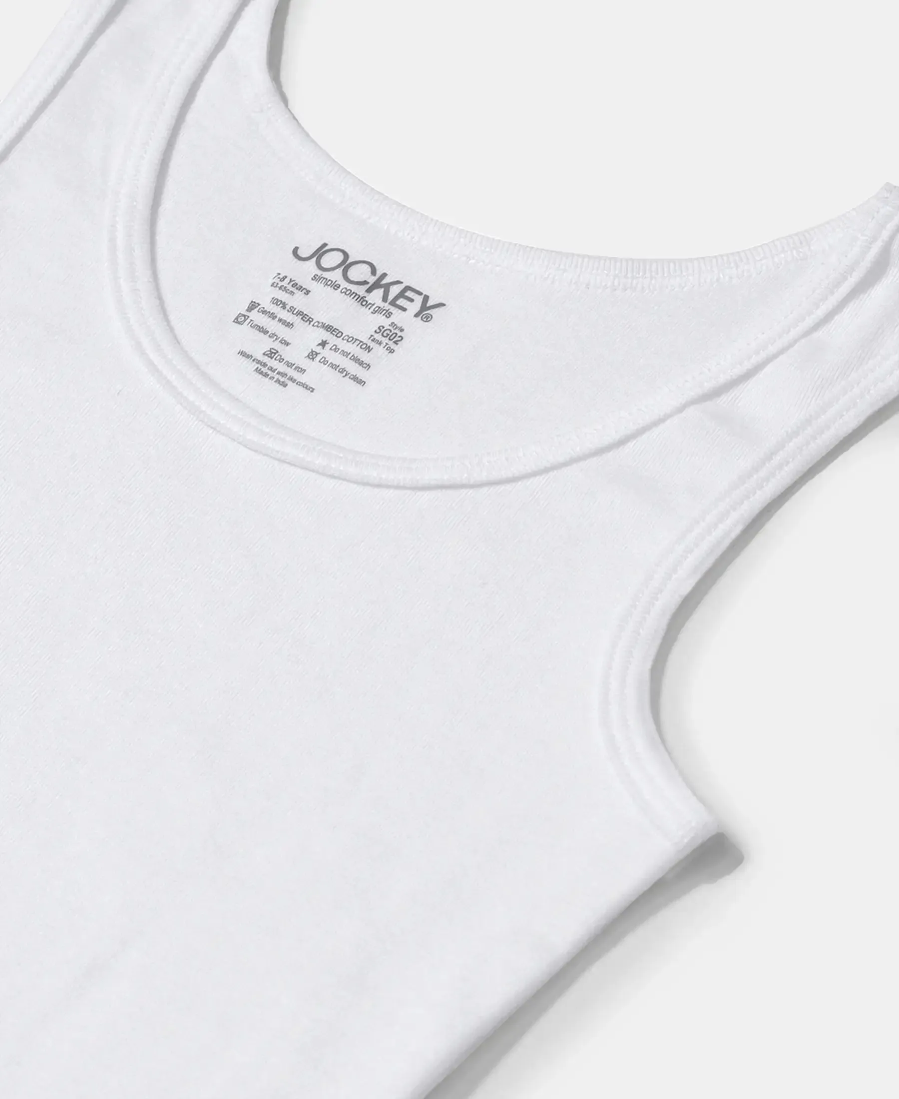 Girl's Super Combed Cotton Rib Solid Inner Tank Top - White